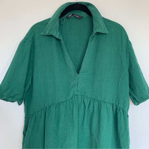 ZARA GREEN LONG SLEEVED FLOWY DRESS - Picture 4 of 8